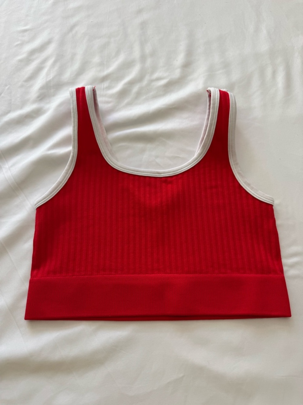 No Boundaries Red Ribbed Crop Tank with White Trim